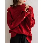 Autumn And Winter Japanese And Korean New Half Turtleneck Sweater Design Cuff Sweater For Women - Red