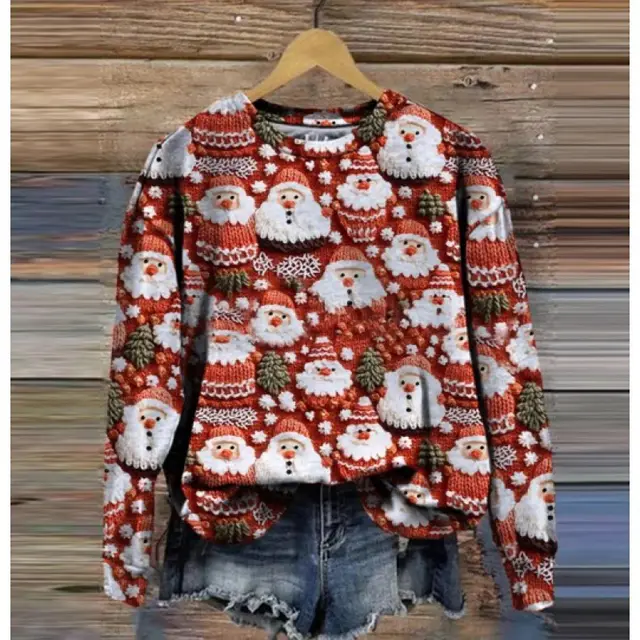 Autumn And Winter Ladies Funny Print Christmas Holiday Casual Sweatshirt W306 - Shop at LoveMi