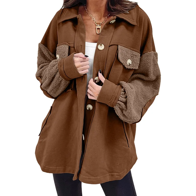 Autumn And Winter Plush Splicing Loose Jacket Lc8512949 P2017 L - Shop at LoveMi