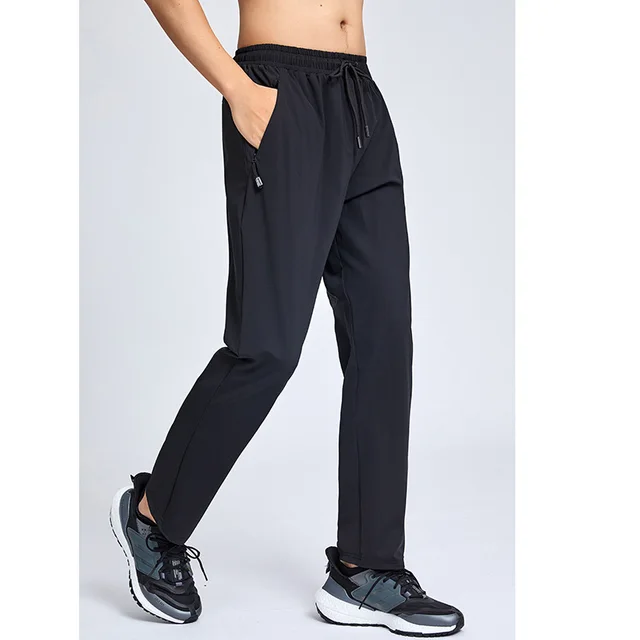 Summer Quick drying Sports Men's Casual Straight Length Running Workout Training Loose Elastic Pants Black - Shop at LoveMi