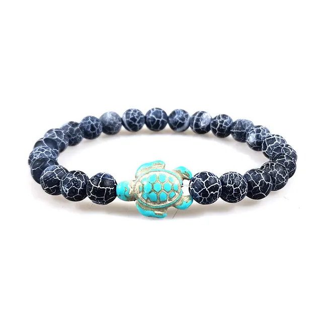 Fashion Turtle Elastic String Stone Couple Bracelet Dark Blue Weathering Agate - Shop at LoveMi