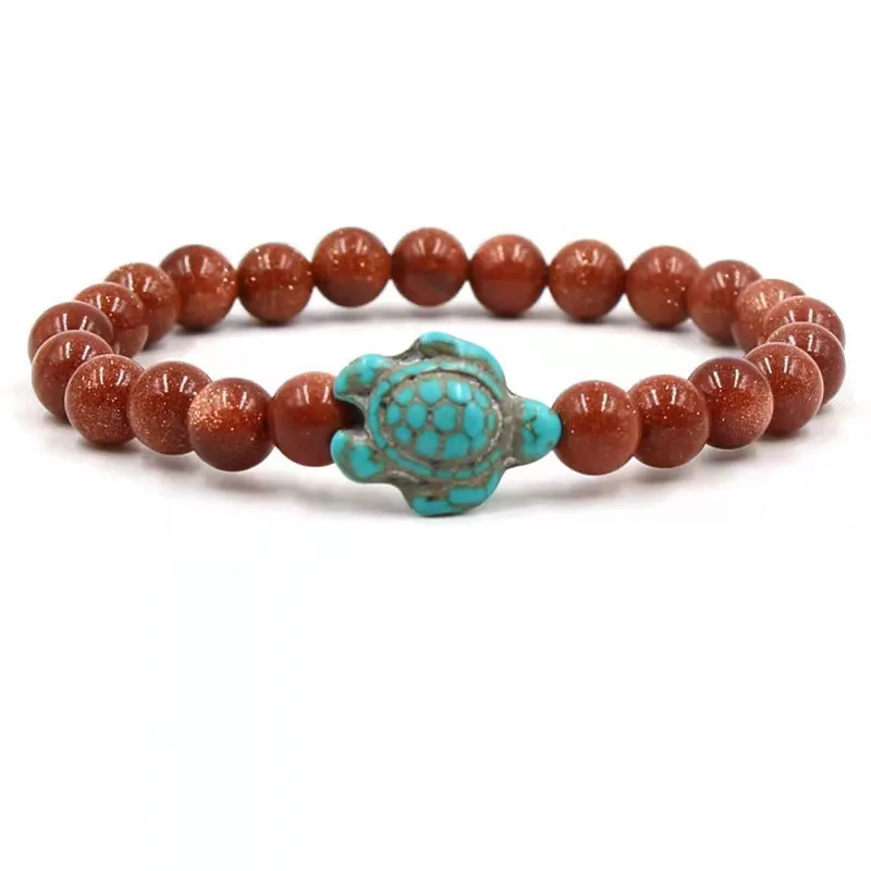 Fashion Turtle Elastic String Stone Couple Bracelet - Golden Sand