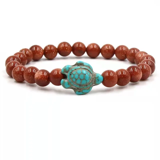 Fashion Turtle Elastic String Stone Couple Bracelet Golden Sand - Shop at LoveMi