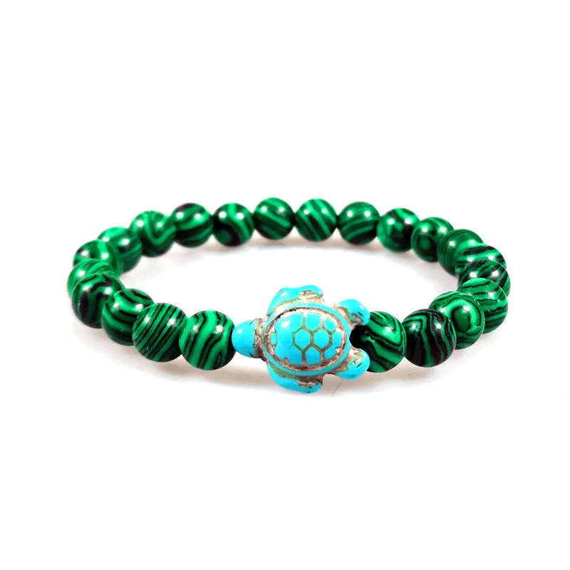 Fashion Turtle Elastic String Stone Couple Bracelet - Green Peacock