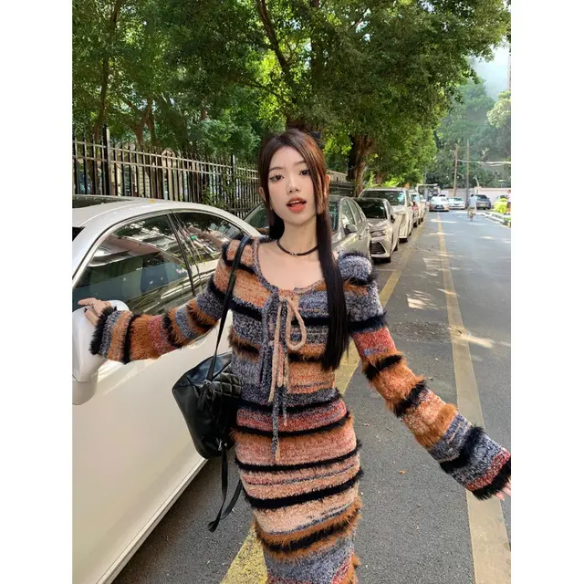 Wear Gradient Cardigan Sweater Coat Women's Long Knit Halter Dress Fashion Suit Short Cardigan Coat - Shop at LoveMi