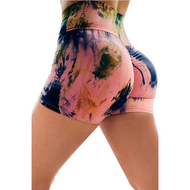 Summer Sports Pants Tie dye Fitness High Waist Sexy Yoga Shorts Pink - Shop at LoveMi