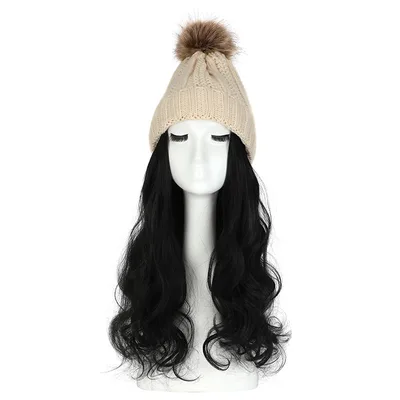 Women's Hat Wig Detachable Woolen Cap Beige Hat Natural Black - Shop at LoveMi
