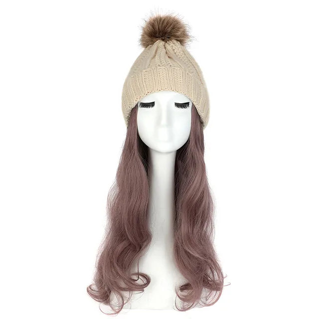 Women's Hat Wig Detachable Woolen Cap Beige Hat Thin Rattan - Shop at LoveMi