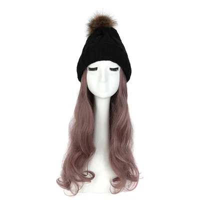 Women's Hat Wig Detachable Woolen Cap Black Hat Thin Rattan - Shop at LoveMi