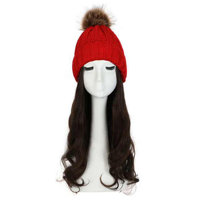 Women's Hat Wig Detachable Woolen Cap Red Cap 10B - Shop at LoveMi