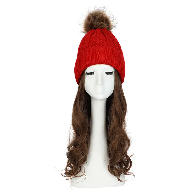 Women's Hat Wig Detachable Woolen Cap Red Cap 12 - Shop at LoveMi