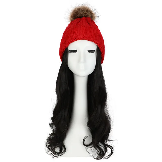 Women's Hat Wig Detachable Woolen Cap Red Hat Black Brown - Shop at LoveMi