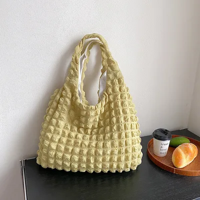 Pleated Bubble Bag Girl One shoulder Hand Carrying Yellow - Shop at LoveMi