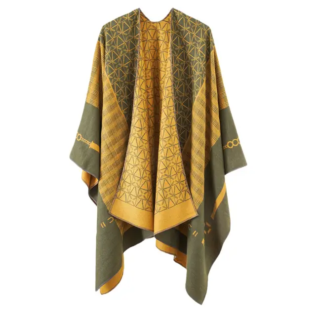 Thickened Cashmere like Dual use Geometric Tassel Scarf Cloak Plaid Chain Yellow - Shop at LoveMi
