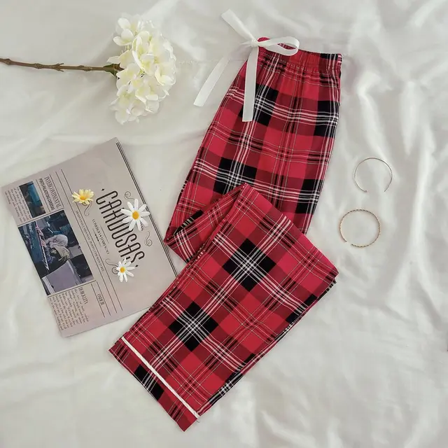 Women's Plaid Artificial Cotton Pajama Pants Pl13 Redandblack - Shop at LoveMi