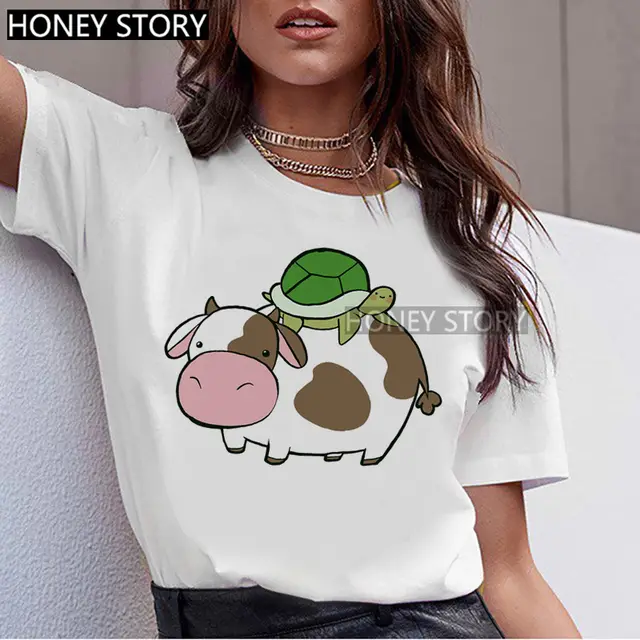 T shirt Animal Cute Pattern Round Neck White Short sleeve Top 24711 - Shop at LoveMi