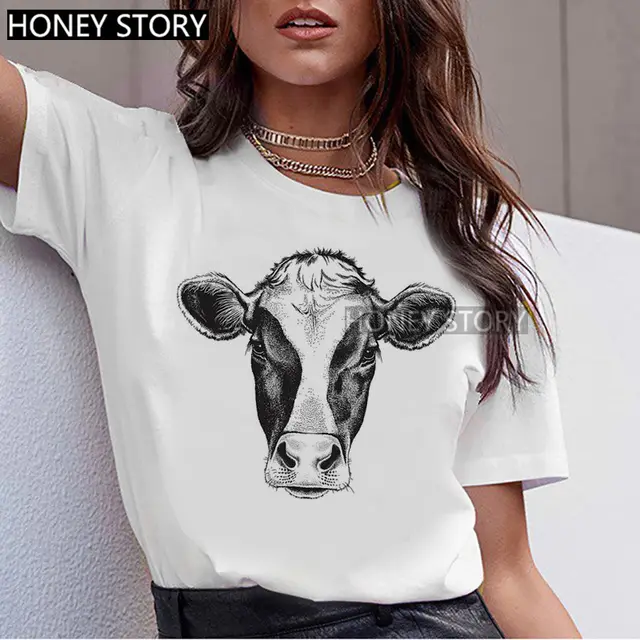 T shirt Animal Cute Pattern Round Neck White Short sleeve Top 24717 - Shop at LoveMi