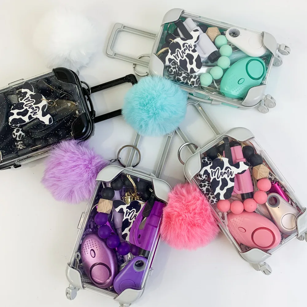 Mini Suitcase Toy Cow Print Keychain Purple - Shop at LoveMi