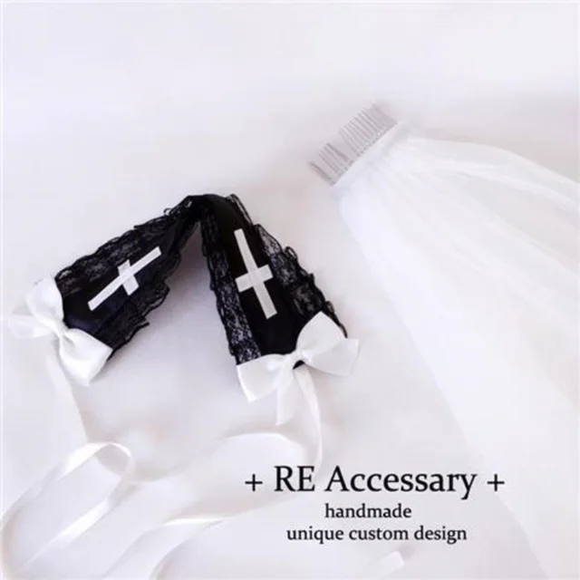 Nun Headdress Retro Hair Band Church Cross Embroidery Light Diamond Shawl Veil Headband And White Gauze - Shop at LoveMi