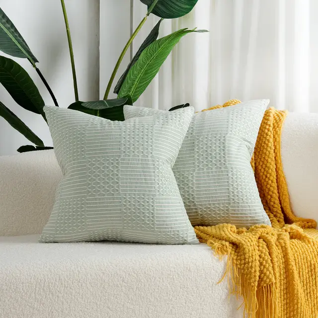 Simple Geometric Cotton Woven Jacquard Pillow Cover Mint Green - Shop at LoveMi