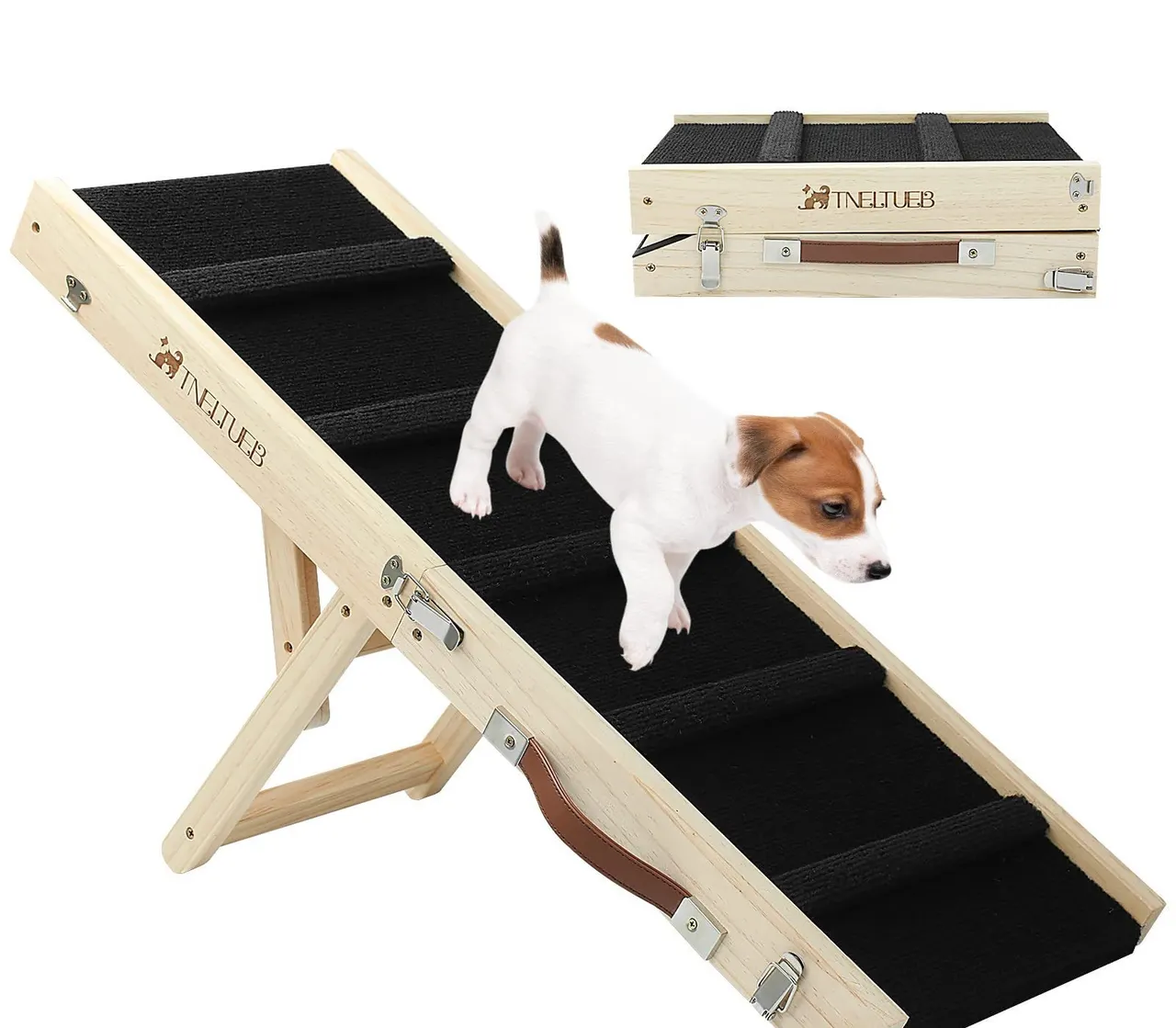 Wooden Adjustable Pet Dog Ladder Foldable Portable Non-slip Ramp - Log Color - View 1