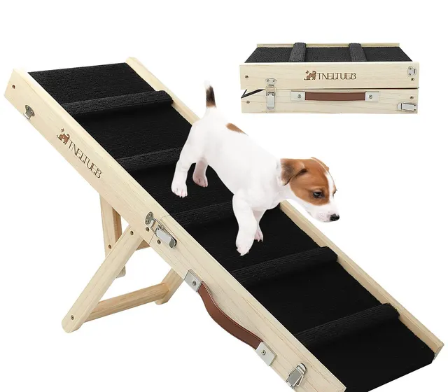 Wooden Adjustable Pet Dog Ladder Foldable Portable Non slip Ramp Log Color - Shop at LoveMi