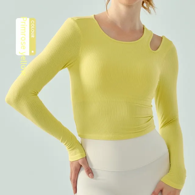 Slim fit Yoga Wear Long Sleeve Women's Chest Pad Running Aerobics Workout Clothes Top Bright Yellow - Shop at LoveMi