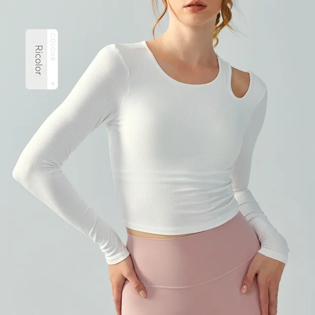Slim fit Yoga Wear Long Sleeve Women's Chest Pad Running Aerobics Workout Clothes Top White - Shop at LoveMi