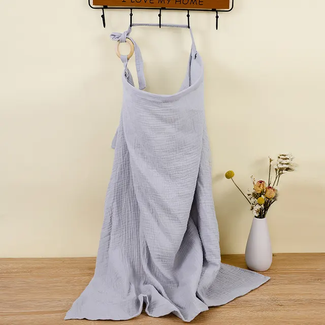 Double Layer Pure Cotton Baby Cover Blanket Breastfeed Outwear Towel Anti exposure Shawl Gray Blue - Shop at LoveMi