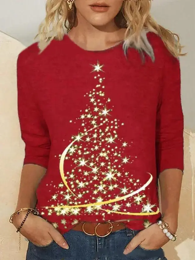 3d Digital Printing Christmas Women's Long sleeved T shirt Round Neck Ad6 - Shop at LoveMi