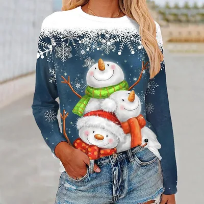3d Digital Printing Christmas Women's Long sleeved T shirt Round Neck Nsct01 Xxxl - Shop at LoveMi