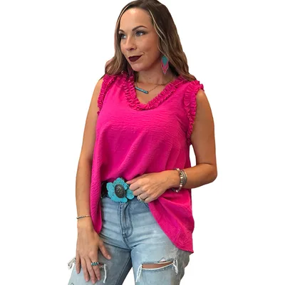 Women's Pullover Vest Summer Elegance Wooden Ear Sleeveless Top Rose - Shop at LoveMi