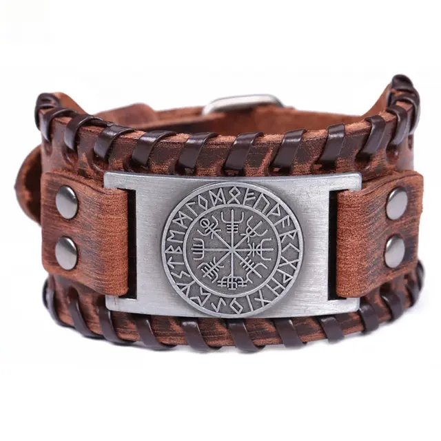 European And American Fashion Nordic Aoding Compass Bracelet Width Brown Antique Silver - Shop at LoveMi
