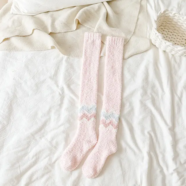 Long Tube Warm Keeping Floor Sleep Knee Socks Pink - Shop at LoveMi