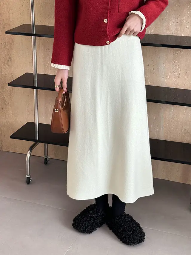 Winter Korean Style A Line Skirt Slim Fit Slimming And Fashionable Beige - Shop at LoveMi