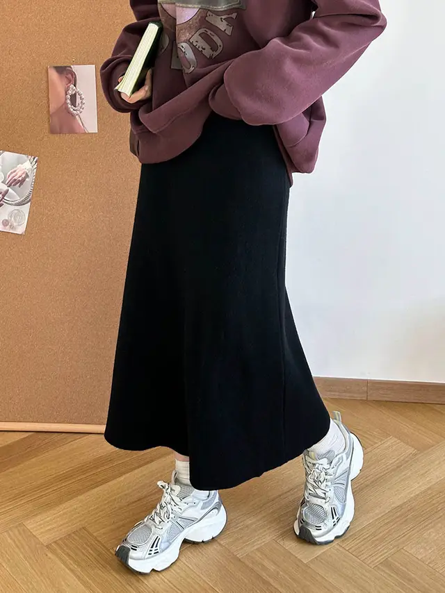 Winter Korean Style A Line Skirt Slim Fit Slimming And Fashionable Black - Shop at LoveMi