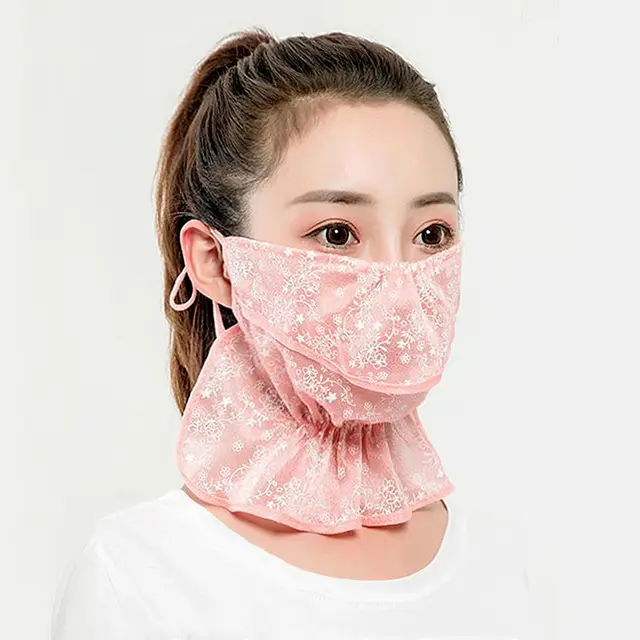 Summer Sun Protection Mask Outdoor Sun Protection Neck Protection Ice Silk Fabric Breathable And Dustproof Pink - Shop at LoveMi