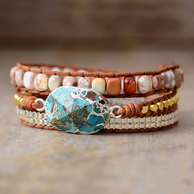 Bohemian Handmade Woven Leather String Turquoise Bracelet Silver - Shop at LoveMi