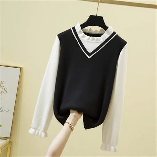 Women's Fashion Casual Loose fitting Versatile Sweater Knitwear Black - Shop at LoveMi