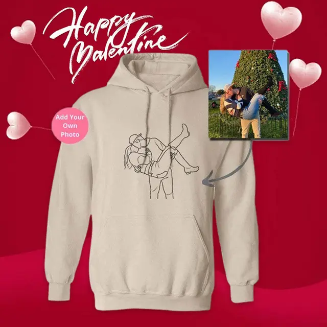 Line Style Embroidered Hoodie For Women Dark Khaki Color - Shop at LoveMi