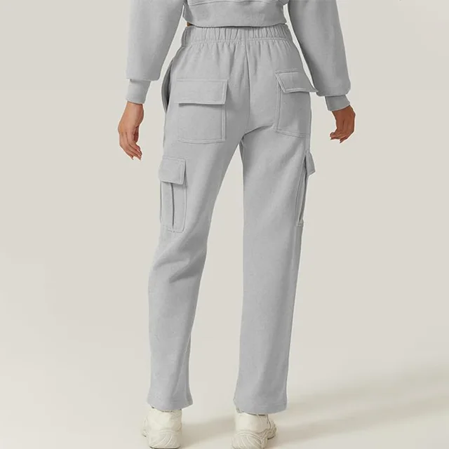 Pocket High Waist Elastic Jogging Trousers Gray - Shop at LoveMi