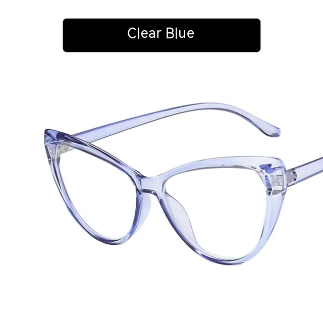 Retro Cat Eye Anti blue Light Glasses Frame For Bare Face Translucent Blue - Shop at LoveMi