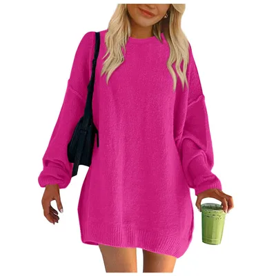 Women's Turtleneck Sweater Fashion Rib Knitted Rose Red - Shop at LoveMi