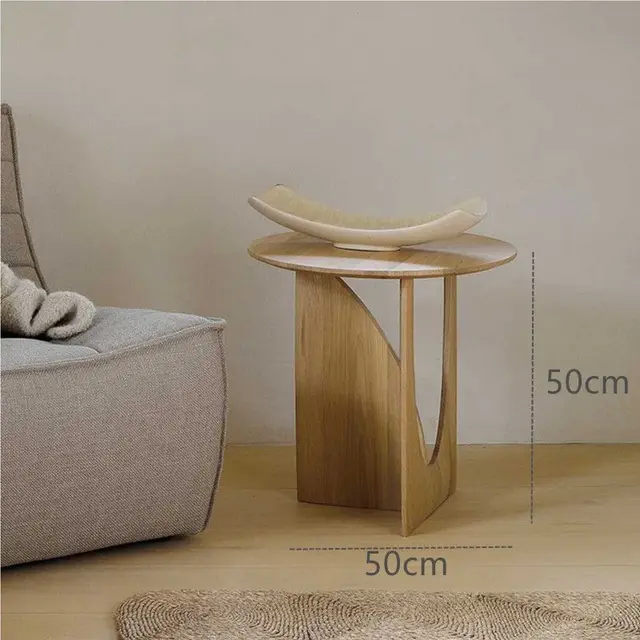 Round Solid Wood Side Table Geometric Designer Corner Table Black Bedside Table Log Color - Shop at LoveMi