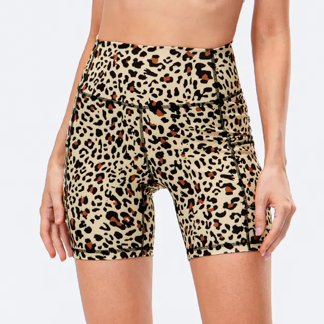 Women's Printed Nude Feel Yoga Shorts Brown Leopard Print - Shop at LoveMi