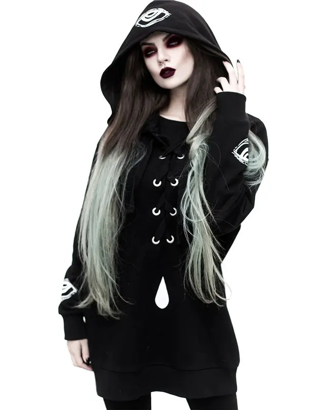 Women's Punk Print Long Sleeve Loose Sweatshirt Black - Shop at LoveMi