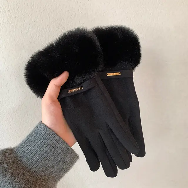 Touch Screen Warm Gloves Winter Women Fleece lined Thickened Black - Shop at LoveMi