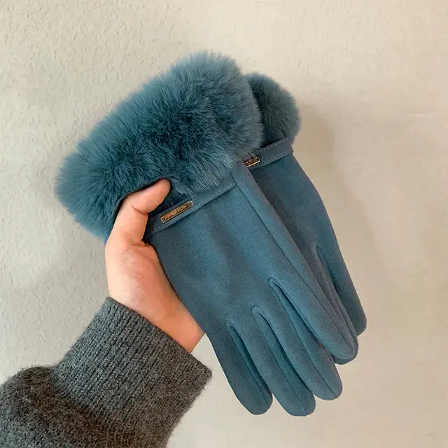 Touch Screen Warm Gloves Winter Women Fleece lined Thickened Blue - Shop at LoveMi