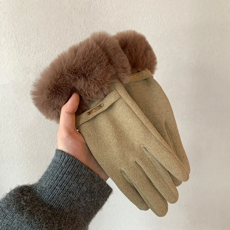 Touch Screen Warm Gloves Winter Women Fleece-lined Thickened - Camel
