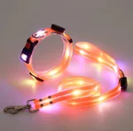 LED Luminous Collar Rechargeable Pet Collar Nylon Tow Rope - Orange Set - View 1